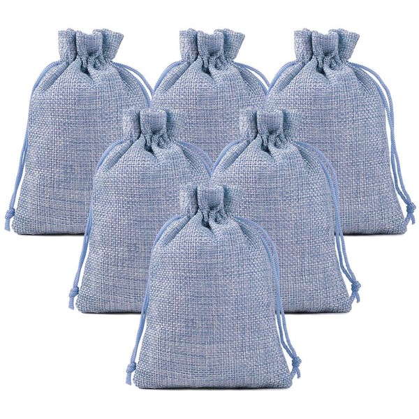 Lucky Monet 25/50/100PCS Burlap Gift Bags with Drawstring Linen Jewelry Pouches Wedding Hessian Jute Bags for Birthday Party Wedding Favors Gift Art and DIY Craft (100Pcs, Baby Blue, 4" x 6")