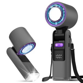 Portable Handheld Turbo Fan with Ice Cooling, 5000mAh Rechargeable Personal Fan, 100-Speed Mini Lighting Fans with LED Display & 180° Foldable for Neck/Desk/Hand, Ideal Gift for Travel Outdoor/Home