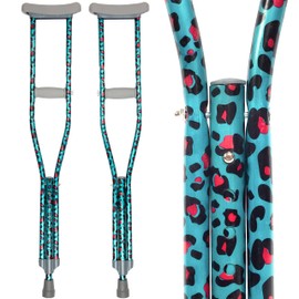 My Crutches-Fashion Designed Colored Crutches for Teens, Adults w Adjustable Handgrip & Length (Heights 5'2" - 5'10")- Lightweight, Durable Aluminum w Underarm Padding for Extra Comfort (Teal Leopard)