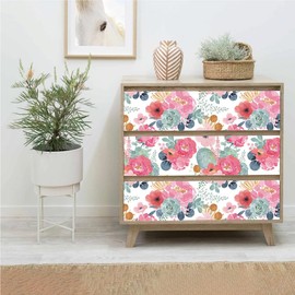 MulYeeh 17.5"x 118" Peel and Stick Wallpaper Vintage Pink Floral Wallpaper White Base Contact Paper Vinyl Waterproof Self Adhesive Renter Friendly Wall Paper Cabinet Décor