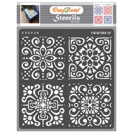 CrafTreat Moroccan Stencils for Painting on Wood, Wall, Tile, Canvas, Paper and Floor - Moroccan Tiles Stencil - 12 x 12 Inches - Reusable DIY Art and Craft Stencils