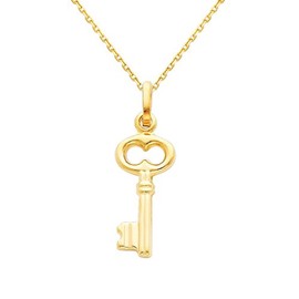 The World Jewelry Center 14k REAL Yellow Gold Key Pendant with 0.9mm Cable Chain Necklace - 18"