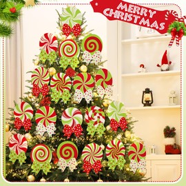 Weysat 24 Pcs Red and Green Christmas Decorations Candy Cane Christmas Tree Picks Large Lollipop Ornaments for Xmas Tree Peppermint Hollow Board Decorations for Xmas Holiday Vase Party Home Decor