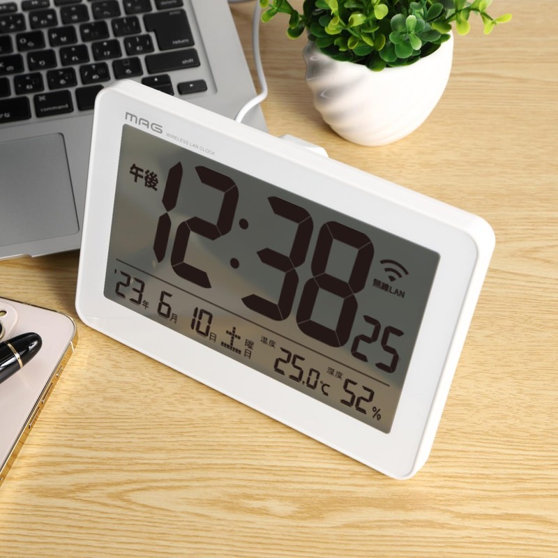 MAG W-787 WH Digital Wireless LAN Clock, Synchronizes Time with