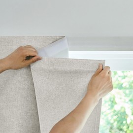 Jilron Adhesive Curtain,100% Blackout Curtains, No Drilling, Suitable for Multi-Scenes Privacy Protection (Light Beige - W35 × L60 in)