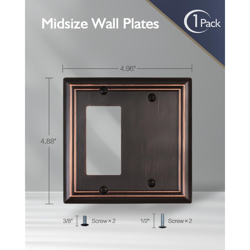 ZILLSEA Aged Bronze Wall Plate, Rocker Blank Combination Wall Plate,