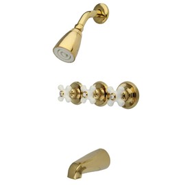 Kingston Brass KB232PX Tub and Shower Faucet with 3-Cross Handle, Polished Brass,5-Inch Spout Reach