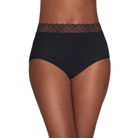 Vanity Fair Women's Flattering Lace Cotton Stretch Panties, Brief-Black, 6