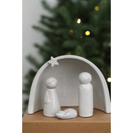 WONDROUS' DECO Porcelain Nativity Scene Set,4Pcs Ceramic Christmas Tabletop Scene-4.5" Tall,Small Modern Nativity Ornament,Christmas Indoor Decor,Mini Sets&Nativity Figures,Unique Xmas