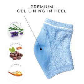 LE EMILIE 5 Toe Moisturizing Gel Heel Socks | Perfect for Healing Dry Cracked Heels and Feet | Infused with Aromatherapy Blend of Lavender and Jojoba Oil | 2 Pairs (Blue Heel)