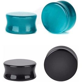 IMINI 2Pairs Cats Eye Organic Stone & Black Onyx Ear Plugs Gauges Tunnel Expanders Double Flared Piercings Body (1/2"(12mm))