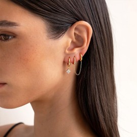 Double Piercing Chain Earrings for Women - Double Hole Earrings Set with Gold Layered Chain Design, Secure Locking Backs for Cartilage/Helix Piercings