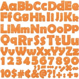 Qyeahkj 260Pcs Glitter Orange Bulletin Board Letters for Classroom 4” Letter Combo Pack Set Numbers Alphabet Poster Board Punctuation Symbol Cutout with Adhesive Dots for School Classroom Wall Decor