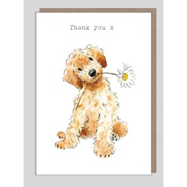 Thank You Card Cockapoo Dog with Flower – Adorable Pet Illustrated Greeting Card