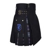DSS KILTS- Modern Hybrid Cotton & Tartan Kilts (34" at Belly Button, Black Cotton & Pride of Scotland Tartan)