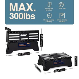 Flottian 5" Folding Step Stool for Adults and Kids 15-Inch Extra Wide Stool Holds Up to 300 lbs,Non-Slip Folding Stools with Handle,Compact Plastic Foldable Step Stool for Bathroom,Kitchen,ect Black