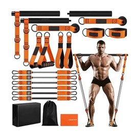 FUFENG Kit Pilates Multifuncional Barra Desmontable Bandas, Resistencia Látex Natural Gimnasio Portatil Entrenamiento Muscular para Piernas, Caderas, 
