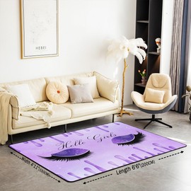 Unicorn Eye Lashes Area Rug 5x7, Glitter Galaxy Rug for Kids Girls Teen, Violet Purple Sequin Ink Fluid Art Flying Butterflies Washable Carpet, Closed Eyes Kawaii Accent Rug
