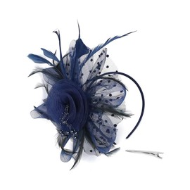 AIMALL Vintage Bridal Feather Headpiece, 9.05 Inch Handcrafted Mesh and Feather Headdress, Elegant Floral Gauze Hairband with Beads, Perfect for Weddings and Formal Events