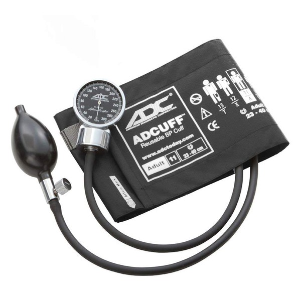 ADC Diagnostix 700 Pocket Aneroid Sphygmomanometer with Adcuff Nylon Blood Pressure Cuff, Adult, Black
