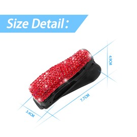 CGEAMDY Pack of 2 Glasses Holder for Car Sun Visor, Sunglasses Holder with Bling Rhinestones & Business Card Clip, Bling Crystal Car Interior Accessories (Red)