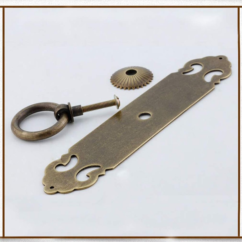 Tiazza 2Pcs Chinese Vintage Style Antique Brass Straight Plate Pull