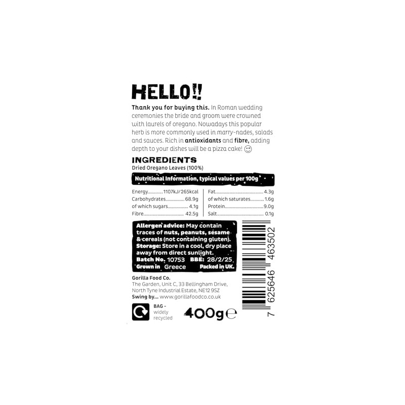 Gorilla Food Co. Oregano Dried - 400g