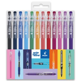 Pilot FriXion Ball Stick 07-0.7mm Nib Tip - Erasable Gel Ink Pens - In Wallet Packaging (Assorted Wallet of 12)
