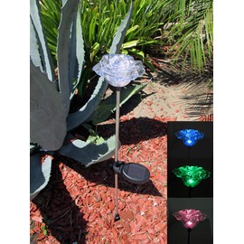 Affordable Outdoor Garden Set of 2 Solar Stake Light with Rose Flower Decorative Lights, Multi-Color Changing LED Solar Lights for Yard Decorations, Garden Gifts