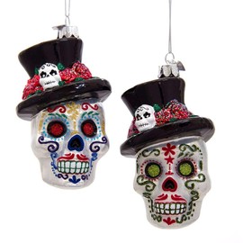 Kurt Adler Noble Gems - Skeleton Head Ornaments - Set of 2