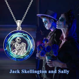LILALO - Collar de pesadilla para ella de plata de ley 925 Jack and Sally collar Jack and Zero collar con colgante de 100 idiomas con texto "I Love You", regalo de cumpleaños para mujeres, esposa,