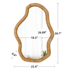 XQXJJZSP Boho Irregular Rattan Mirrors for Wall 22 X 30 Inch, Hanging Rustic Bathroom Mirror for Over Sink, Handmade Farmhouse Decorative Wavy Mirrors for Living Room Hallway Entryway Bedroom