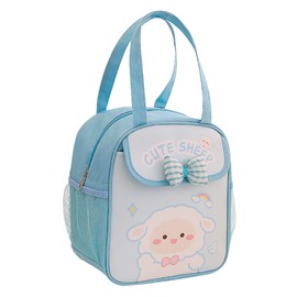 POYIPI Kawaii Lunch Bag with Bow, Blue, Unisex, Durable Reusable Tote Bag, Suitable for Carrying Lunch/Dinner to Office, Picnic, Travel, Park and Outdoors