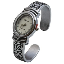 Blekon Collections Japanese Quartz Women's 25mm Case Designed Metal Cuff Bangle Watch (Silver)