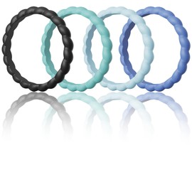 Lxskeek Silicone Wedding Ring for Women,Thin and Stackble Braided Rubber Wedding Bands,No-Toxic,Skin Safe,1/4/5/6/7/8 Variety Multipack