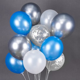 PartyWoo Blue Balloons, 60 pcs Light Blue Balloons, White Balloons, Silver Confetti Balloons, Silver Metallic Balloons, Blue and White Balloons, Birthday Party Decorations, Party Supplies, Baby Shower