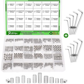 Ruibapa 525 PCS Set Screw Assortment Kit Metric + SAE 24 Size 304 Stainless Steel Grub S
