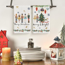 Juego de 2 toallas de cocina Artoid Mode para cascanueces, bolas de Navidad y árboles de feliz Navidad, 18 x 26 pulgadas