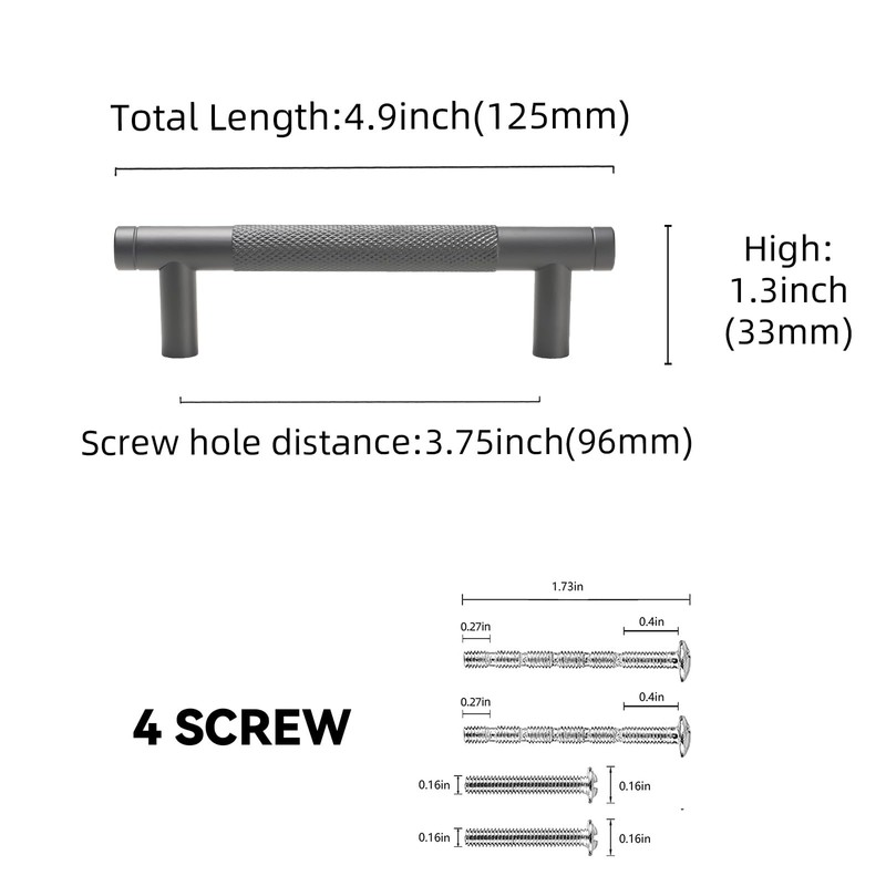 BUKOBYHE 10 Pack 3.75Inch Matte Black Kitchen Cabinet Handles Knurled