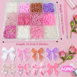 1000 PCS 3D Nail Charms Bulk 8 Colors Bow Nail Charms Y2K Flower Rose Heart Star Pearl Nail Charms and Gems for Nails Design Nail Pearls Charms for Nail Art