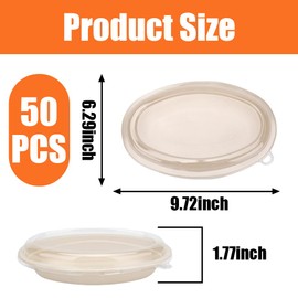 JBESUHI 50 Pack 27oz Oval Compostable Paper Bowls with 50 Lids - Microwavable Disposable Meal Prep Containers for Burrito, Salads, Pasta, Nacho & Taco