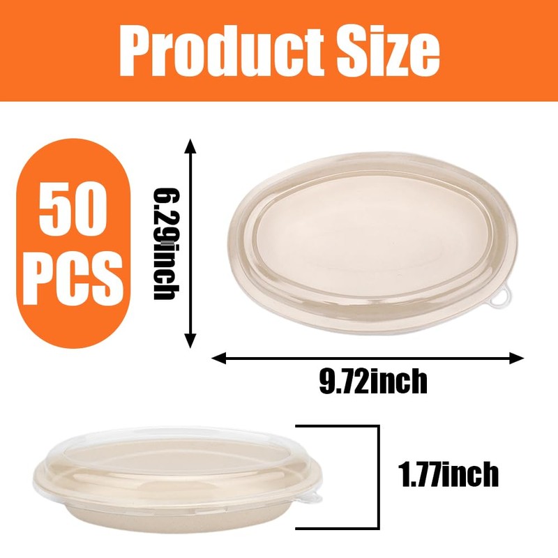 JBESUHI 50 Pack 27oz Oval Compostable Paper Bowls with 50