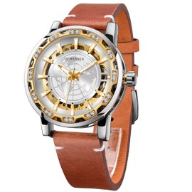 FORSINING Watches for Man, Automatic Watch with Mechanical Movement, Skeleton Dial and Leather Band