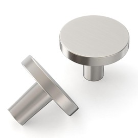 Amerdeco 10 Pack Brushed Satin Nickel Cabinet Knobs Single Hole Cabinet Pulls 1 Inch (30MM) Diameter Round Drawer Knobs and Pulls for Bathroom Cabinets K0021