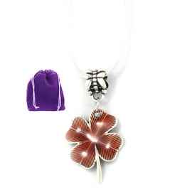 Four Leaf Clover with Red Brown Tint Charm Snake Chain Necklace