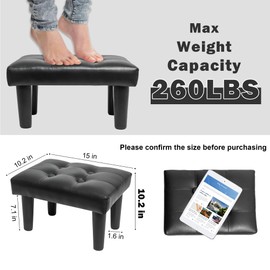 CAROLMADE 15” Ottoman Foot Rest, PVC Small Ottoman Foot Stool with Legs Modern Footstool Ottomans for Living Room Entryway Office, Black