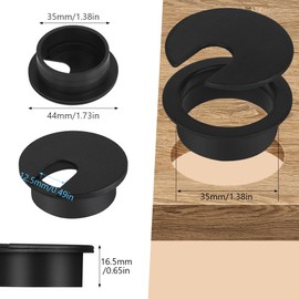 Flintronic 12PCS Desk Grommet with Hole Saw, Ø35mm(1.4 inch) Desk Cable Grommets, Round Desk Cable Hole Cover, Computer Cord Cable Wire Grommet for Home and Office Table Management (Black)