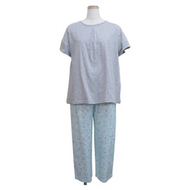 Tobima Nihon Women's Room Wear Lace T-shirt x Rayon Print Pants Set, BL M - L
