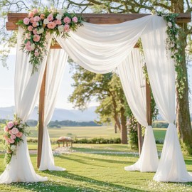 FANPROMS Wedding Arch Drapes White Sheer Fabric 18FT 2 Panels Tulle Chiffon Drapes for Weddings Arbor Drapery Rustic Wedding Backdrop Curtains for Reception 6 Yards Ceiling Backdrop Party Decorations