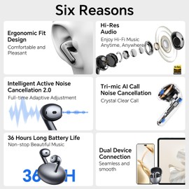 HONOR Choice Earbuds S7, Tri-mic AI Call Noise Cancelling Headphones, 36 Hours Bluetooth Headset, Bluetooth 5.3 Headset with Microphone, IP54 Wireless Earphones, Grigio